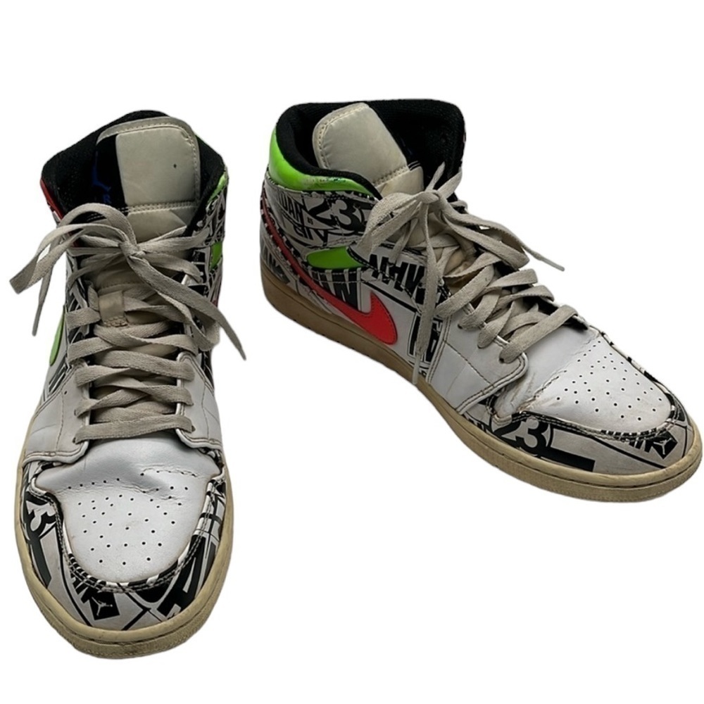 Nike Air Jordan 1 Mid All Over Print Logo Shoes Men's Size 13 BLEMISH
